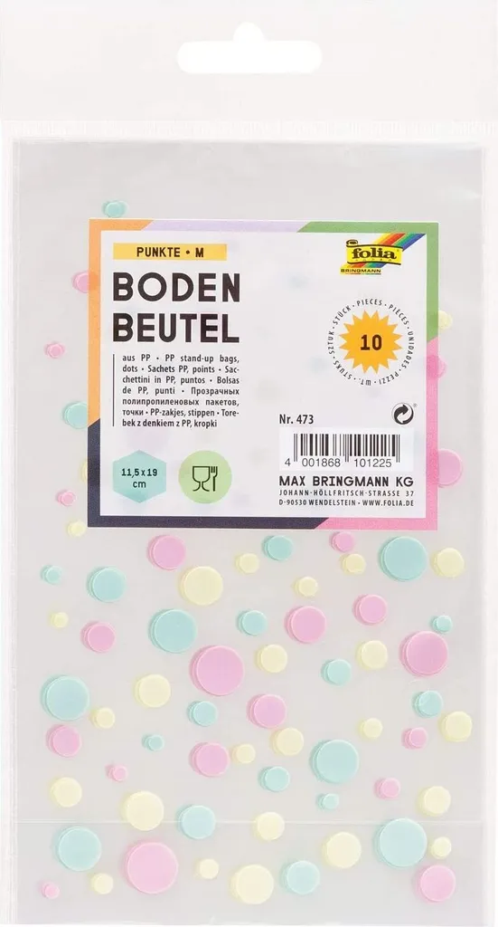 Sachet transparent à pois Folia 473 avec fond stable 115x190 mm