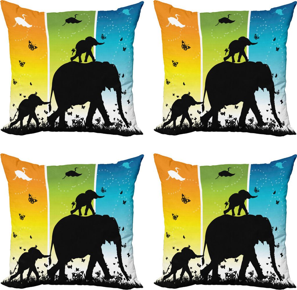 ABAKUHAUS Zoo Kissenbezug Set (4 Stück), Bunte Natur, Moderner Doppelseitiger Digitaldruck, 40 cm x 40 cm, Mehrfarbig