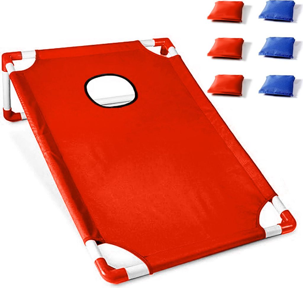 Cornhole-Spielbrett zum Werfen, tragbares Cornhole-Set, enthält 1 Cornhole-Spielbrett und 6 Sitzsäcke für den Yard-Wurf, rot