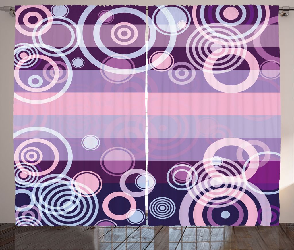 ABAKUHAUS Geometrisch Rustikaler Gardine, Runden Fett Grenzen, Schlafzimmer Kräuselband Vorhang mit Schlaufen und Haken, 280 x 225 cm, Pink Magent...