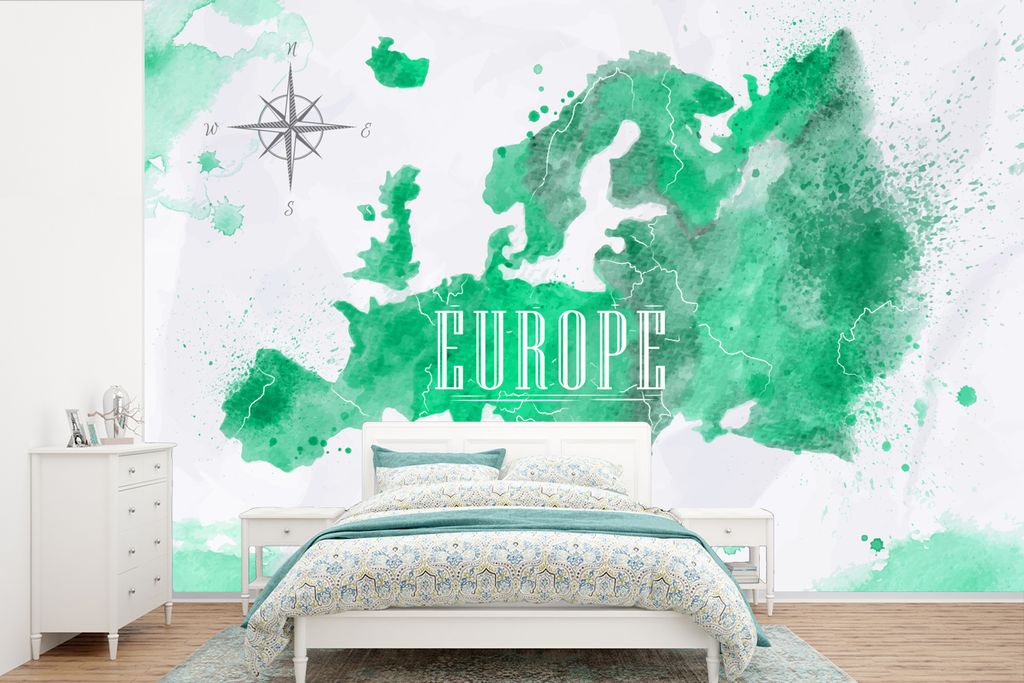 MuchoWow Fototapete für Wohnzimmer oder Schlafzimmer Wandtapete Vinyl Motivtapete Weltkarte - Europa - Farbe - 600x400 cm - Vinyltapeten