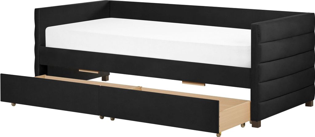 BELIANI Tagesbett Schwarz Samtstoff mit 2 Schubladen Lattenrost 90 x 200 cm Modern Glamour Einzelbett Gästezimmer Kinderzmmer Jugendzimmer