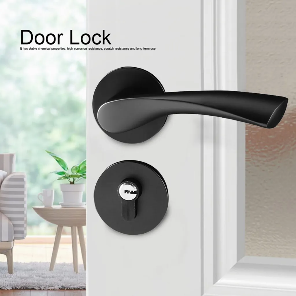 Serrure de porte noire pour chambre - Modèle silencieux avec poignée