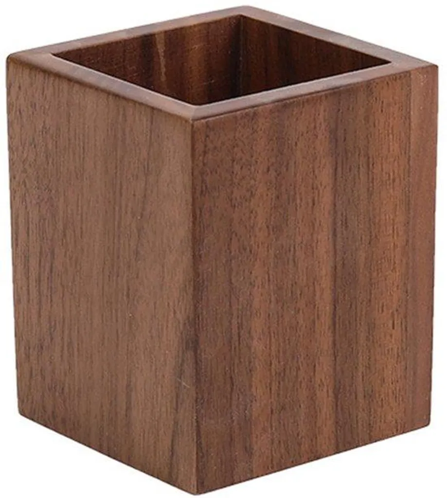 Porte-crayons en bois naturel, pot à crayons carré pour bureau et pinceaux