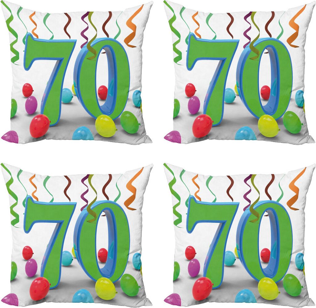 ABAKUHAUS 70. Geburtstag Kissenbezug Set (4 Stück), Ballone und Curls, Moderner Doppelseitiger Digitaldruck, 45 cm x 45 cm, Farn-Grün und Blau