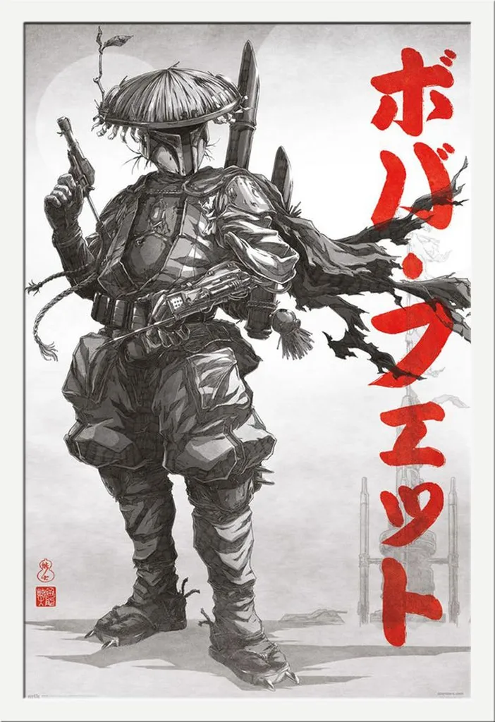 Poster Star Wars Boba Fett sous Cadre Protecteur Blanc - Anti-Reflet