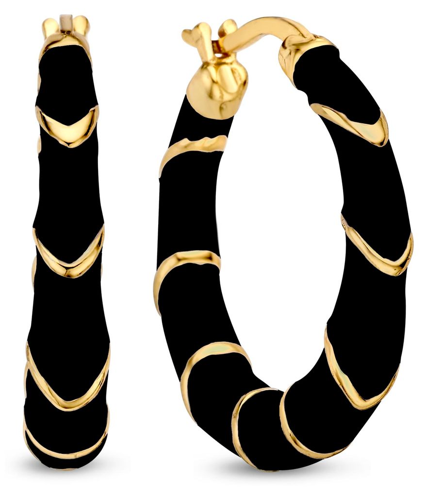 CO88 Collection Oorbellen Dames - Oorringen - Emaille - Zwart - Ø24mm - Goudkleurig - 8CE-70542