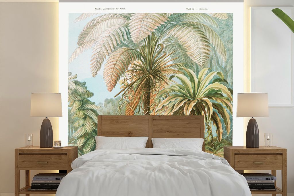 MuchoWow Fototapete für Wohnzimmer oder Schlafzimmer Wandtapete Vinyl Motivtapete Vintage - Alte Meister - Farne - Pflanzen - Natur - 300x300 cm...