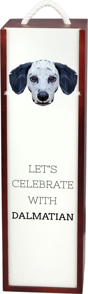 Dalmatiner, Dalmatinac - geometrische Box mit einem Bild und Schriftzug für Wein der Marke Art-Dog