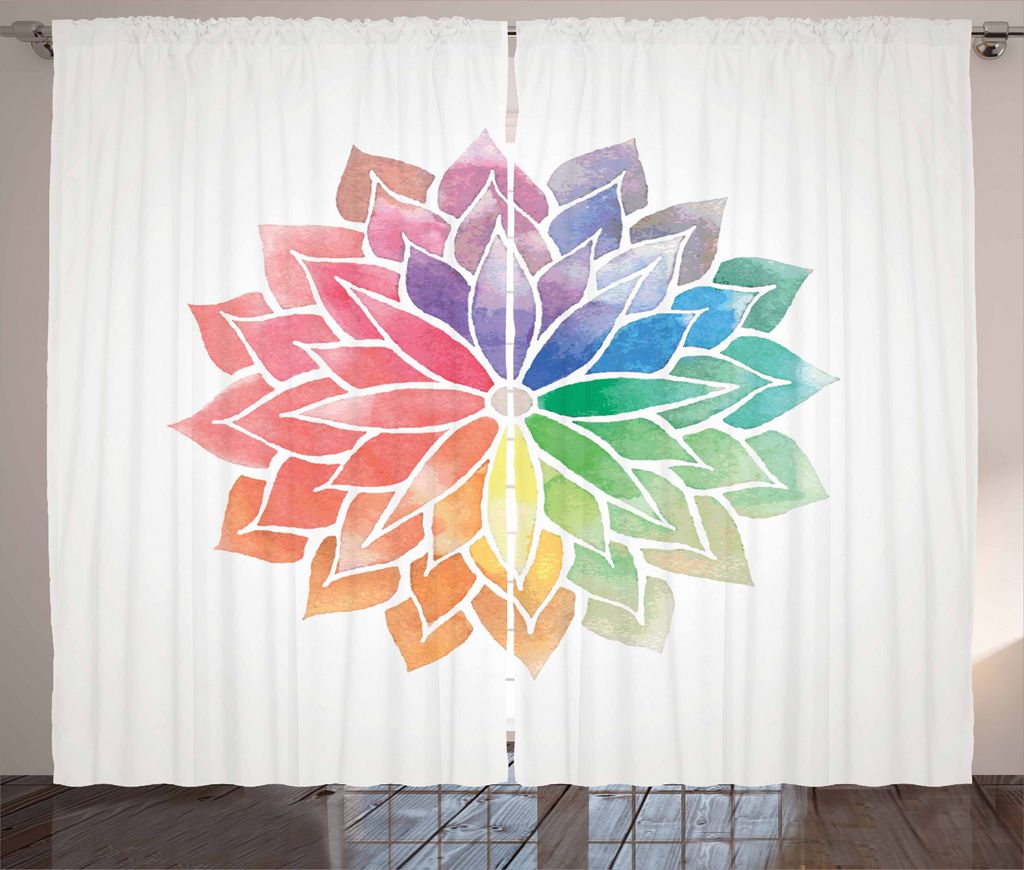 ABAKUHAUS Regenbogen-Mandala Rustikaler Vorhang, Künstlerische Blütenblätter, Wohnzimmer Universalband Gardinen mit Schlaufen und Haken, 280 x 2...