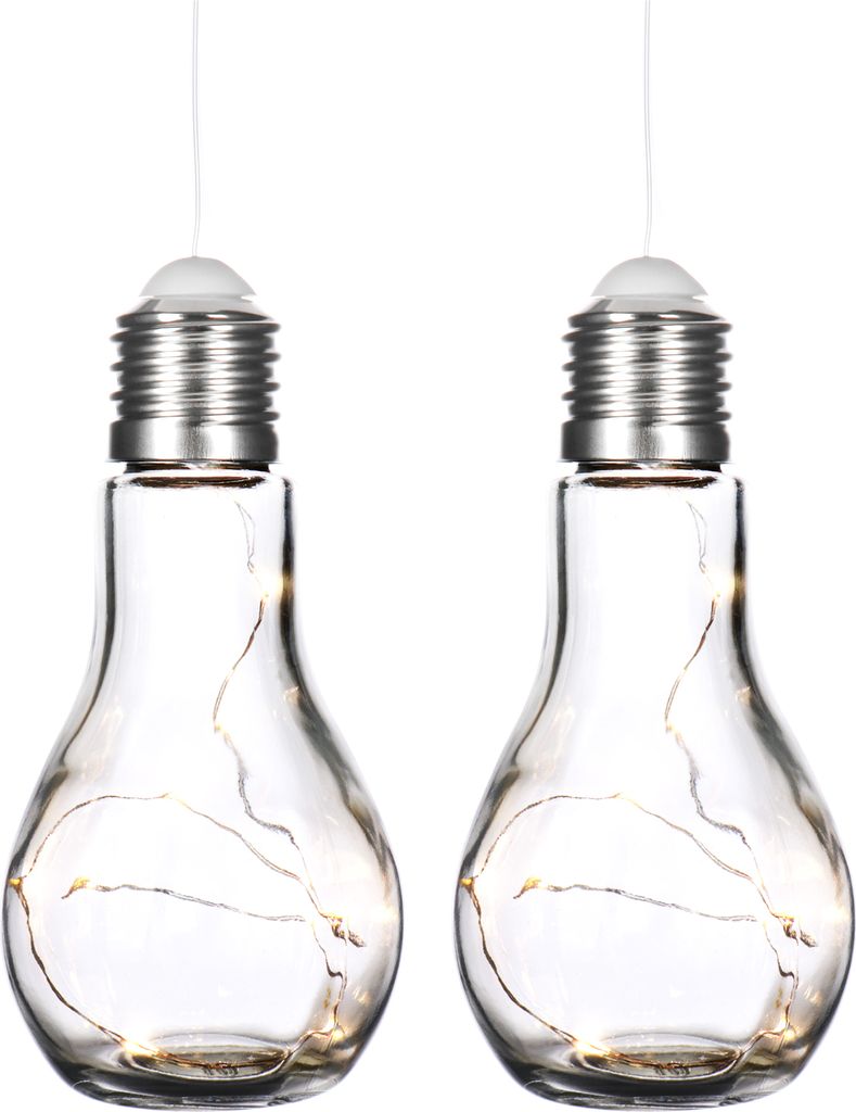 com-four 2x Deko Glühbirne mit LED Lichterkette zum Aufhängen und Hinstellen - batteriebetriebene Tischlampe für schönes Ambiente - kabellos