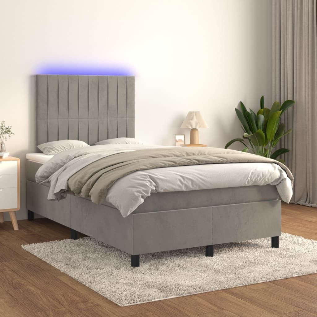 "Rabatt" Boxspringbett mit Matratze - 2 Personen - Strapazierfähiger Stoff - & LED Hellgrau 120x200 cm Samt - Klassische Betten CC6258