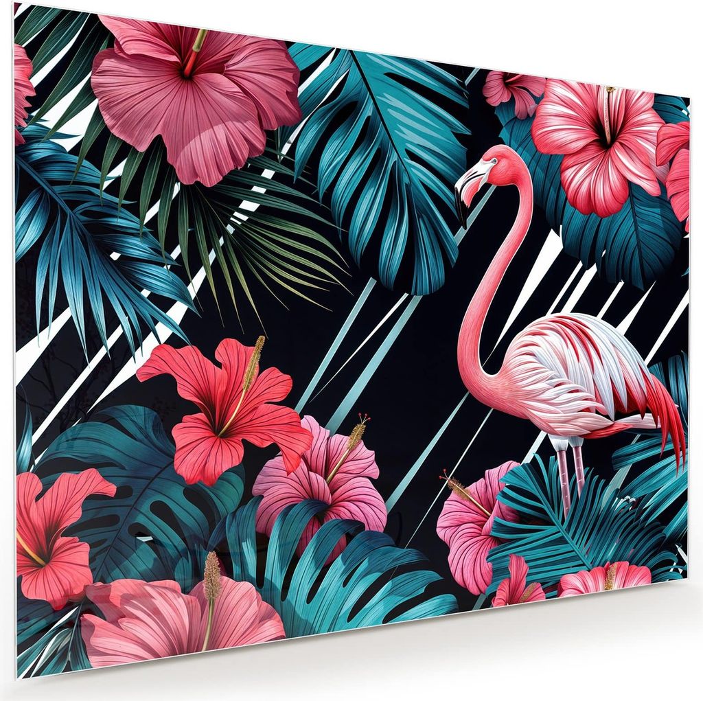 Glasbild 120x90cm in XXL für Wohnzimmer, Schlafzimmer Motiv Flamingo Paradise
