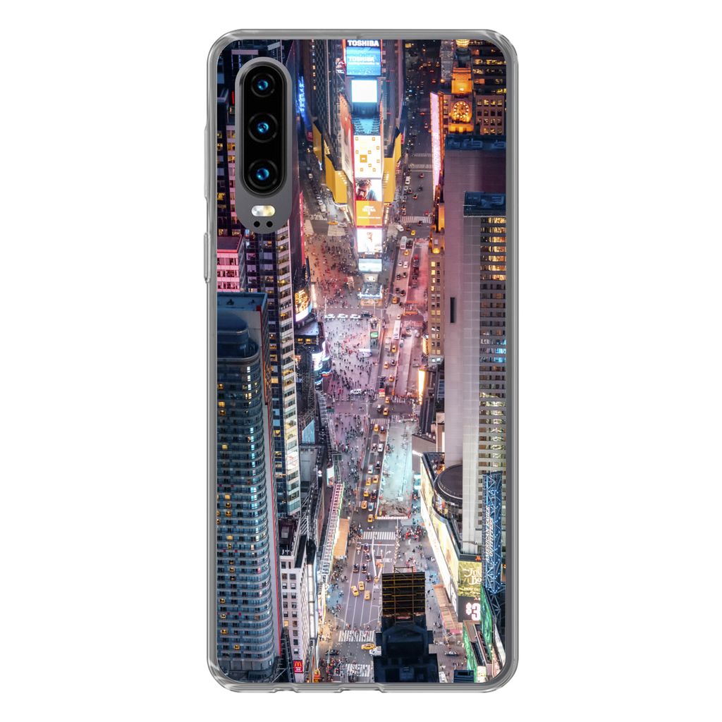 MuchoWow Handyhülle Schutzhülle Hülle für Huawei P30 Blick von oben auf den Times Square in New York Silikon Softcase Handy Hülle - Kartenbe...