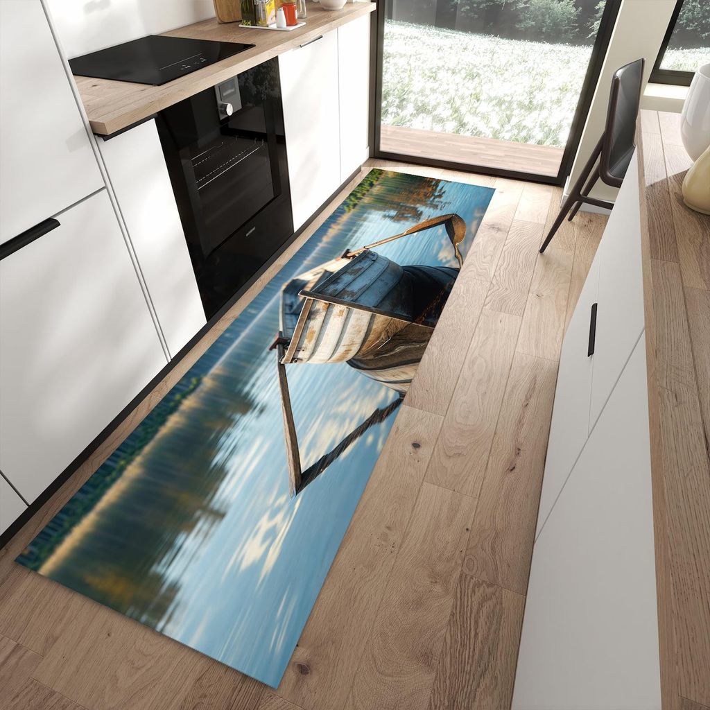 Küchenteppich 80x280cm rutschfest & abwischbar PVC Läufer - Boot auf See