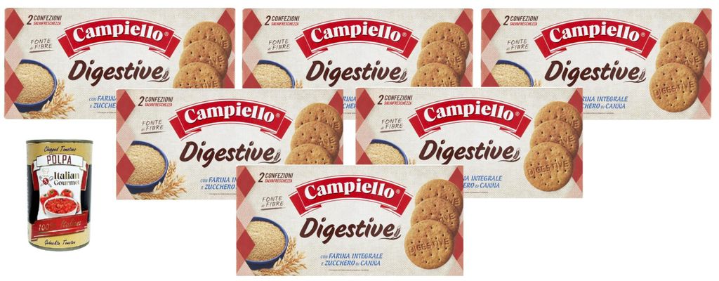 Campiello Digestive – Vollkornkekse mit Weizenvollkornmehl & Rohrohrzucker – Knusprige, natürliche Kekse für jede Pause – 6x380 g+ Italian ...