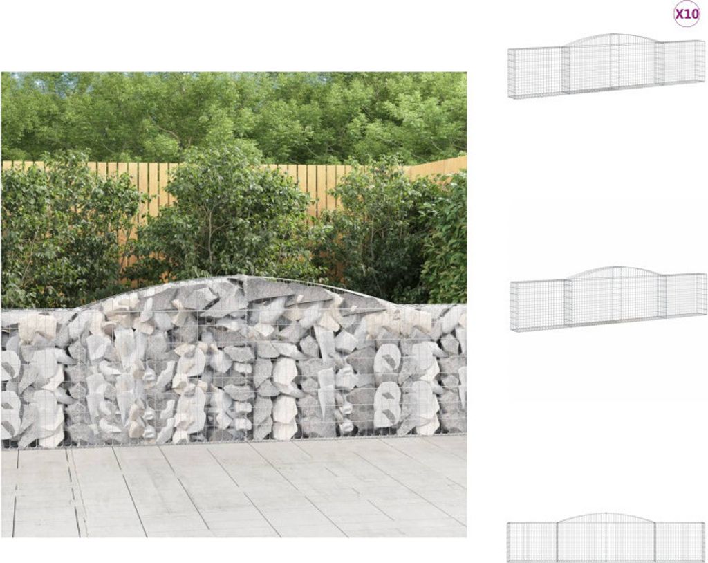 vidaXL Gabionen mit Hochbogen 10 Stk. 400x30x80/100cm Verzinktes Eisen - Blumentöpfe & Pflanzgefäße