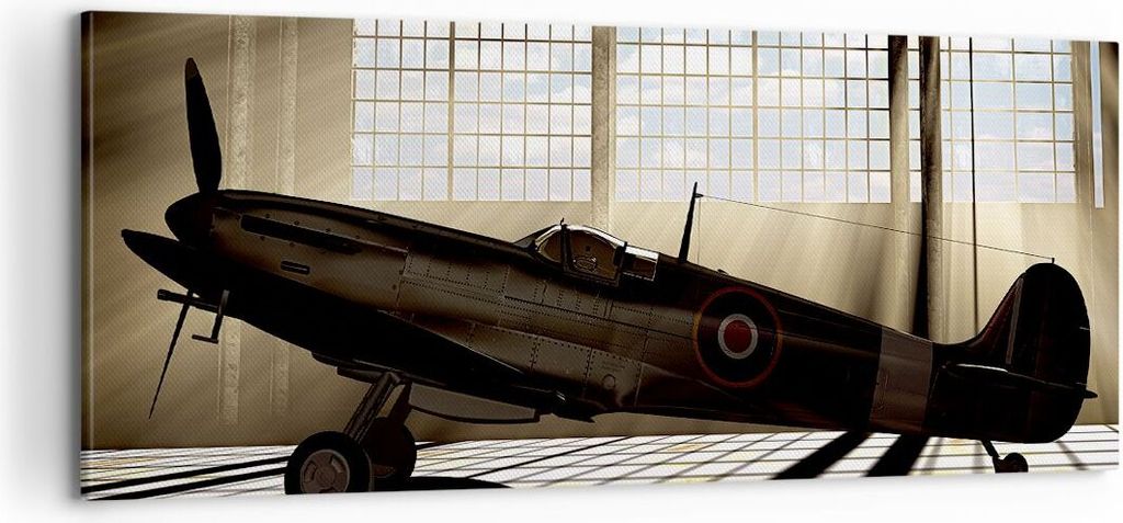 Bild auf Leinwand - Leinwandbild - Airplain Hangar Flug historisch - 100x40cm - Wand Bild - Wanddeko - Leinwanddruck - Bilder - Kunstdruck - Leinwa...