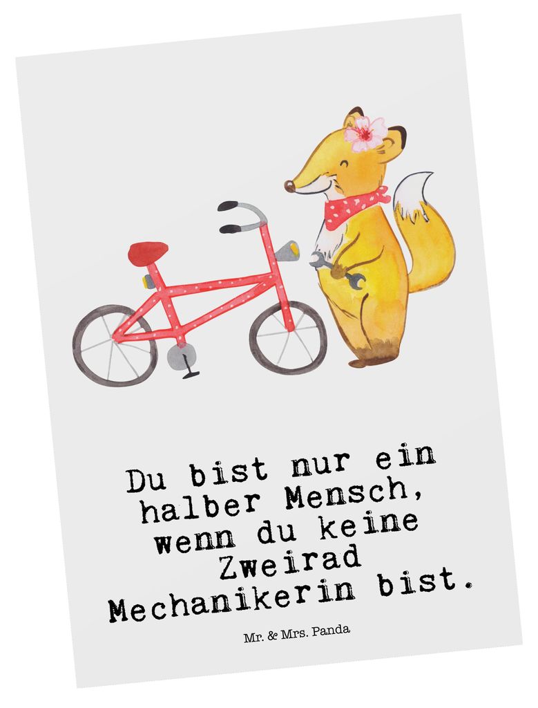 Mr. & Mrs. Panda Postkarte Zweirad Mechanikerin Herz - Weiß Produktbild 