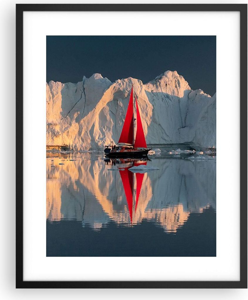 Gerahmtes Poster - Schwarzer Rahmen - Gletscher Ozean Grönland - 40x50 cm - Wand Bild - Wanddeko - Wandbilder - Kunstposter - Wandposter - Bilderr...