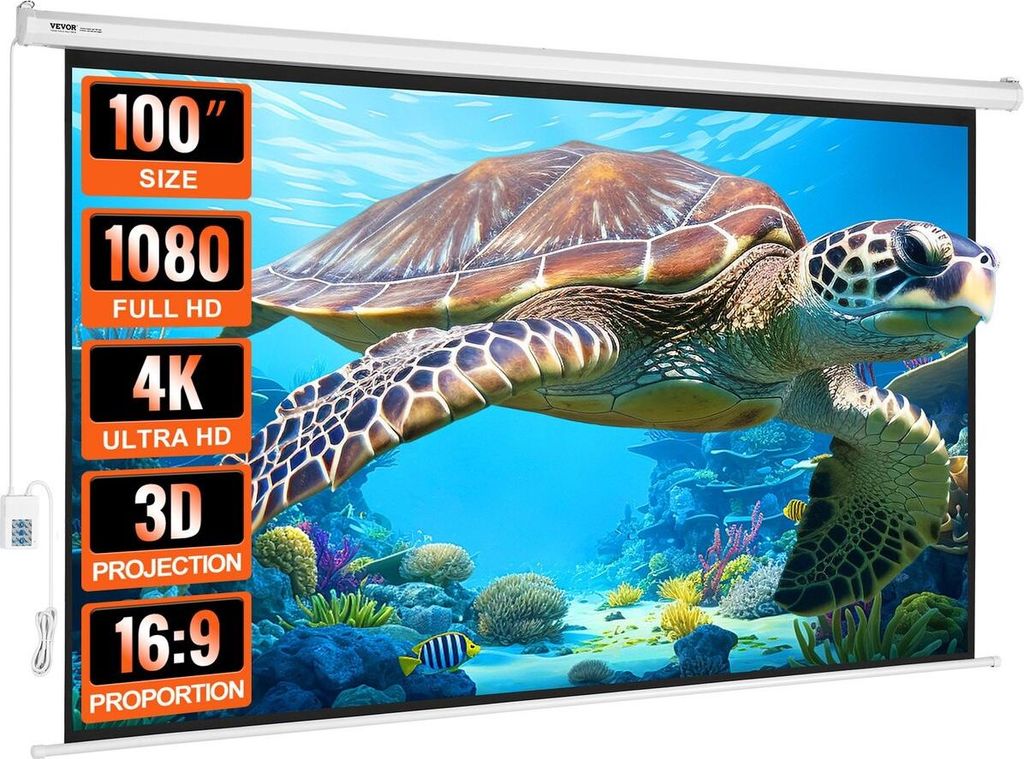 Motorized Projector Screen, 100 inch 16:9 4K 1080 HD Electric Projector Screen, Automatic Projection Screen with Remote Control, Wall Mount Movie S...