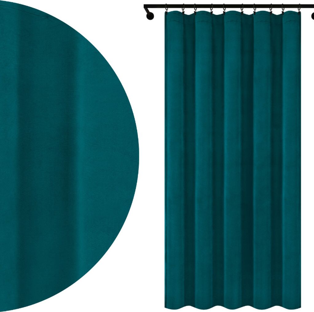 Fertig Vorhang aus Velours mit Kräuselband 140x280 cm Türkis Dunkeltürkis Blickdichte Gardine