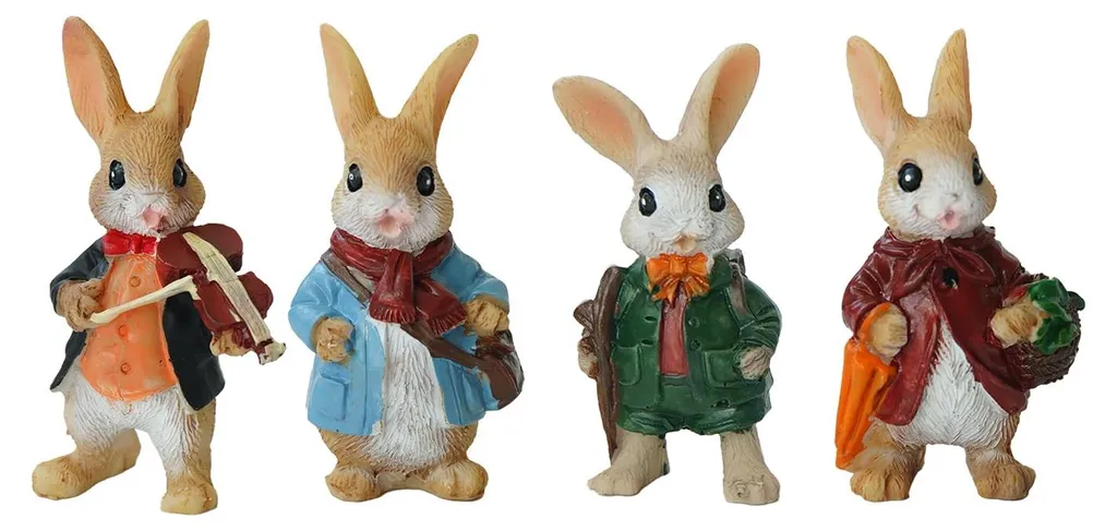Lot de 4 mini figurines de lapins en résine pour décoration de Pâques