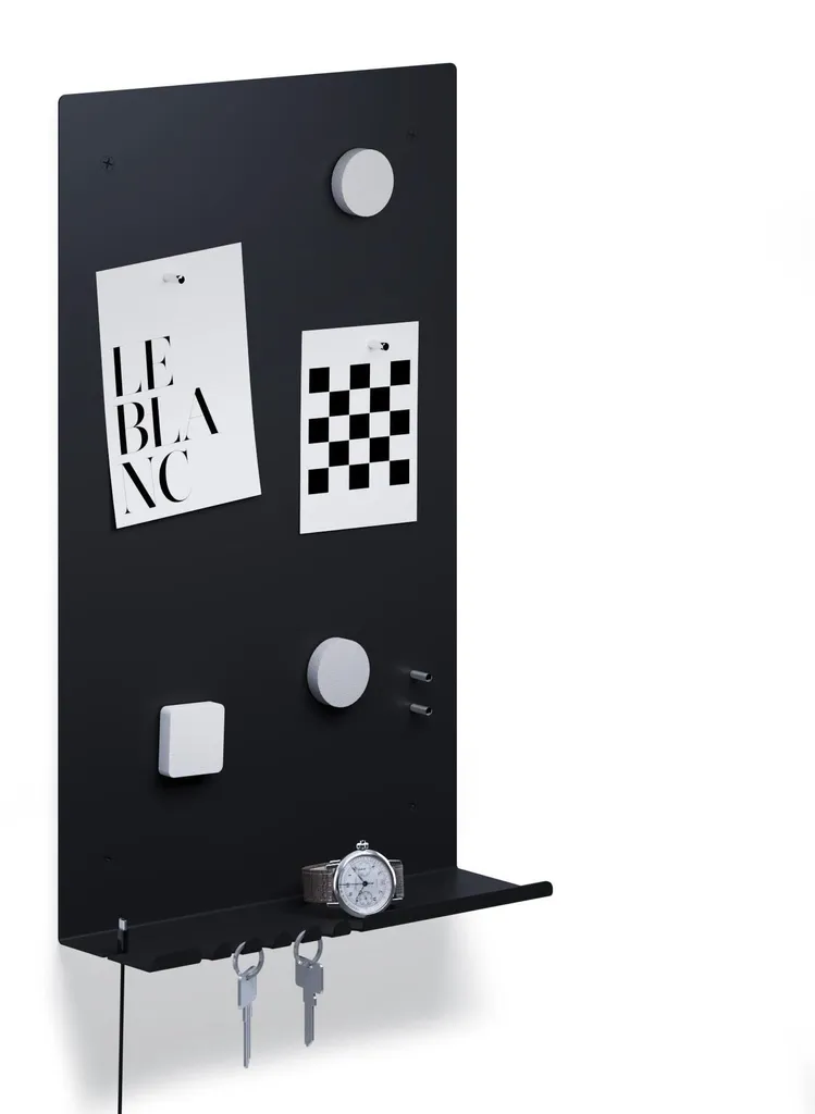 Tableau magnétique de bureau pour rangement câbles et clés noir 49cm