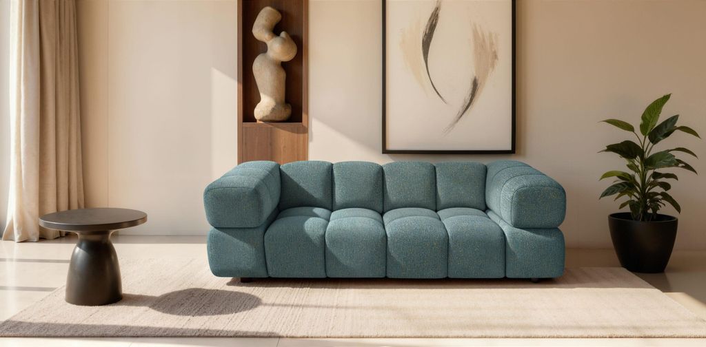Kaiser Möbel Sofa 3-Sitzer, Couch, Chenille Stoff Puente, Azurblau, Averro