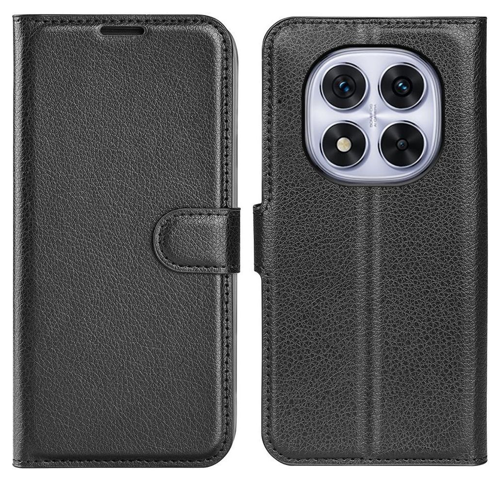 Hülle für Xiaomi Redmi Note 14 Pro 5G / Xiaomi Poco X7 - Phonesta Litchi Skin Book Wallet Klapphülle - Schwarz