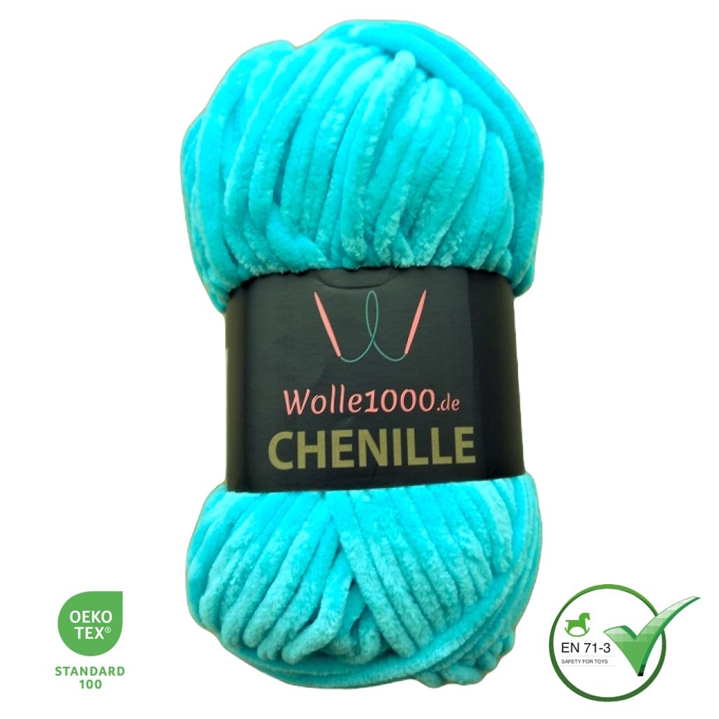 Wolle1000 Chenille - 13 AQUA - 100g - weiches Chenille Garn Produktbild 