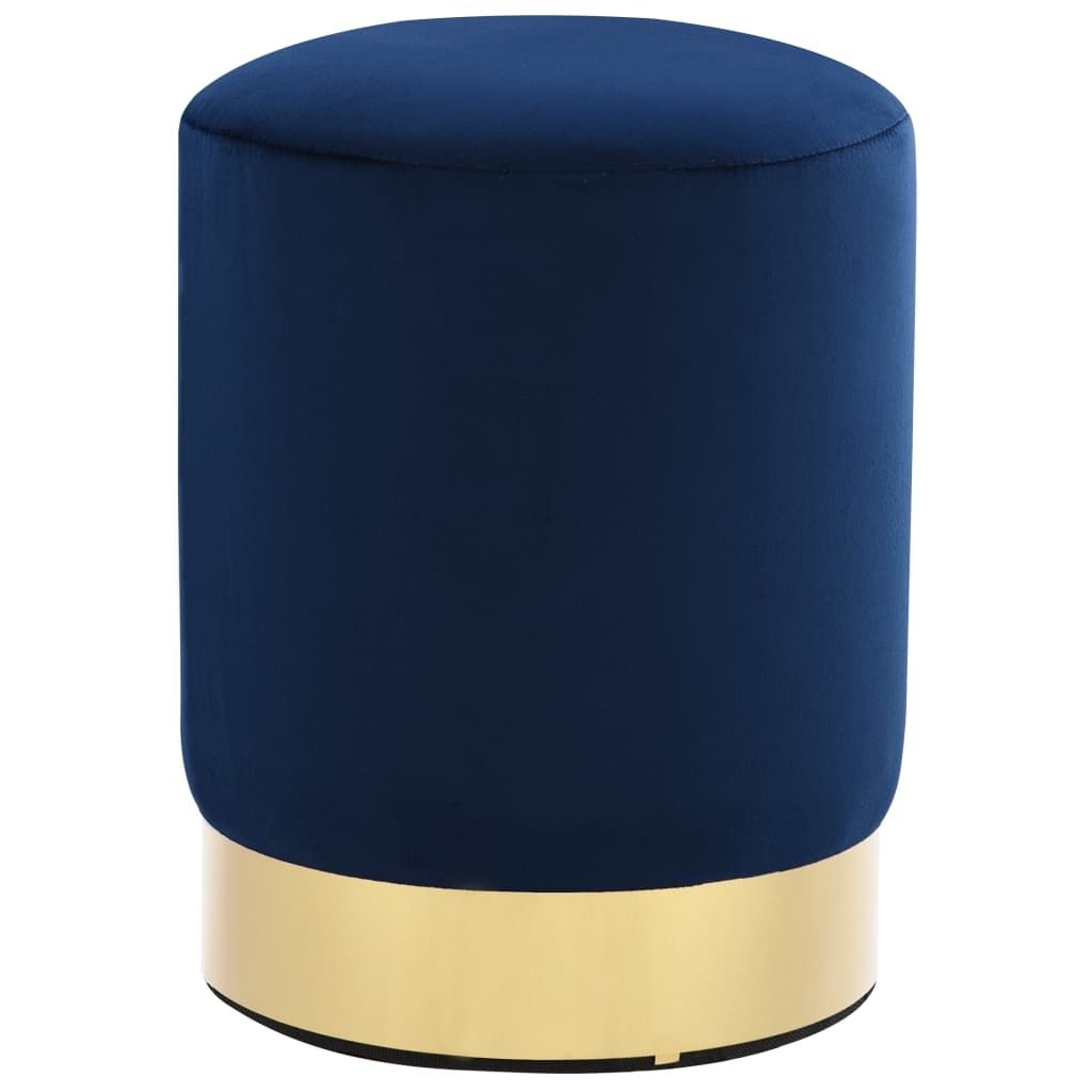 Tabouret rembourré "Hörgertshausen" en tissu bleu et doré. Image du produit 
