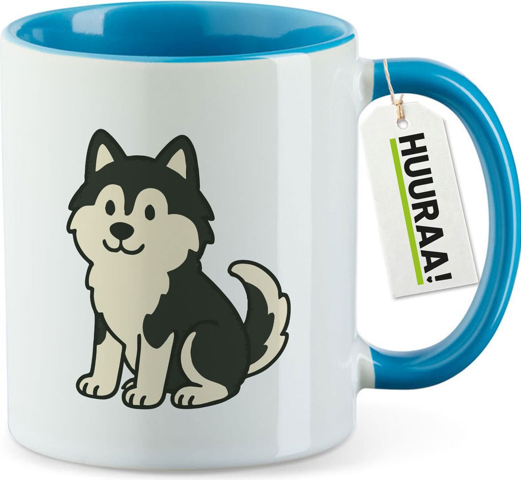 Huuraa Kaffeetasse Pomsky Comic PomPom 330ml Blau Keramik Kaffeebecher Geschenkidee