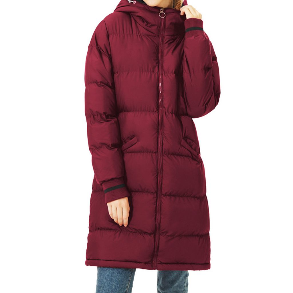 Mode Winterjacken Damen Wintermantel Damen Lang Winter Daunenjacke, Farbe: Dunkelrot, Größe: XS