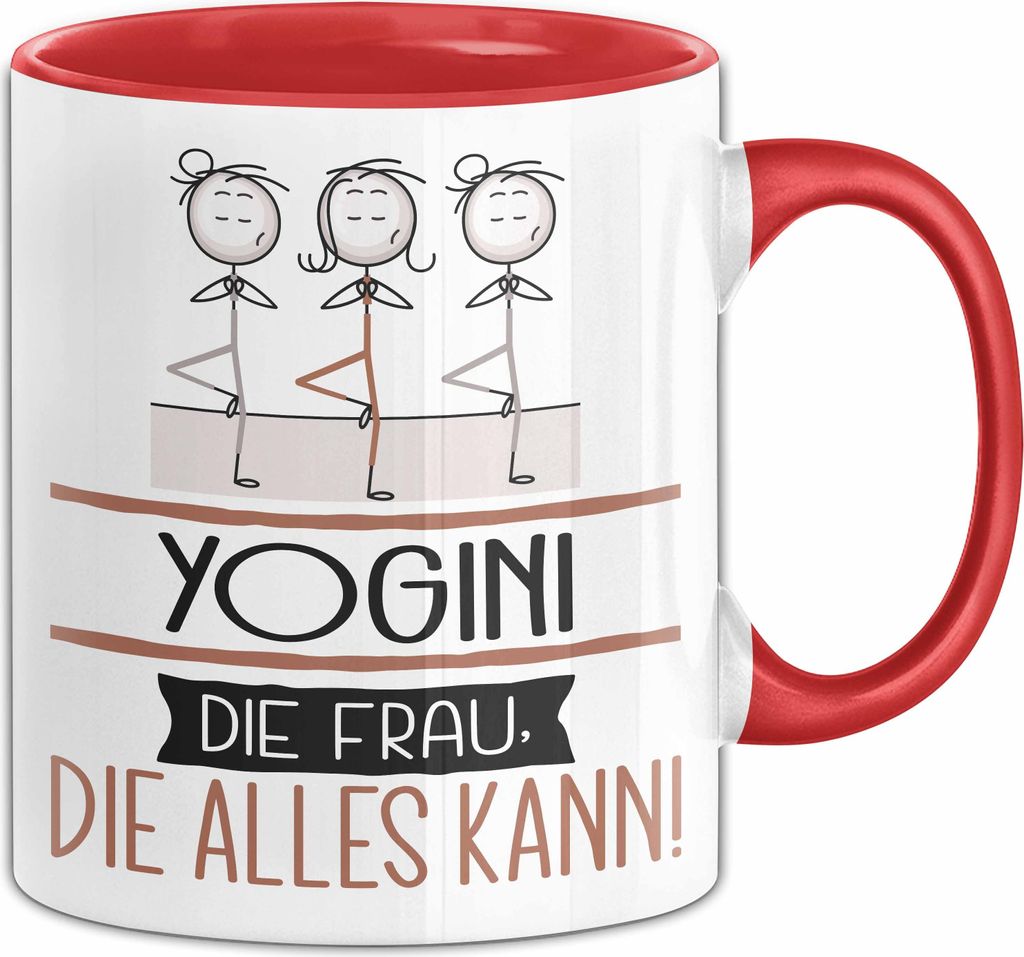 Yogini Geschenk Tasse Becher Die Frau Die Allen Kann Geschenkidee für eine Yogini Lustig (Rot)