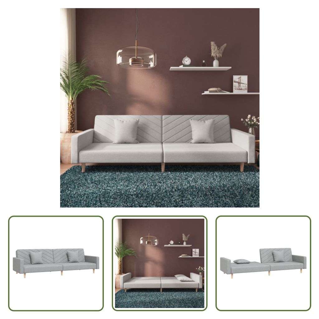 The Living Store Schlafsofa 2-Sitzer mit 2 Kissen Hellgrau Stoff