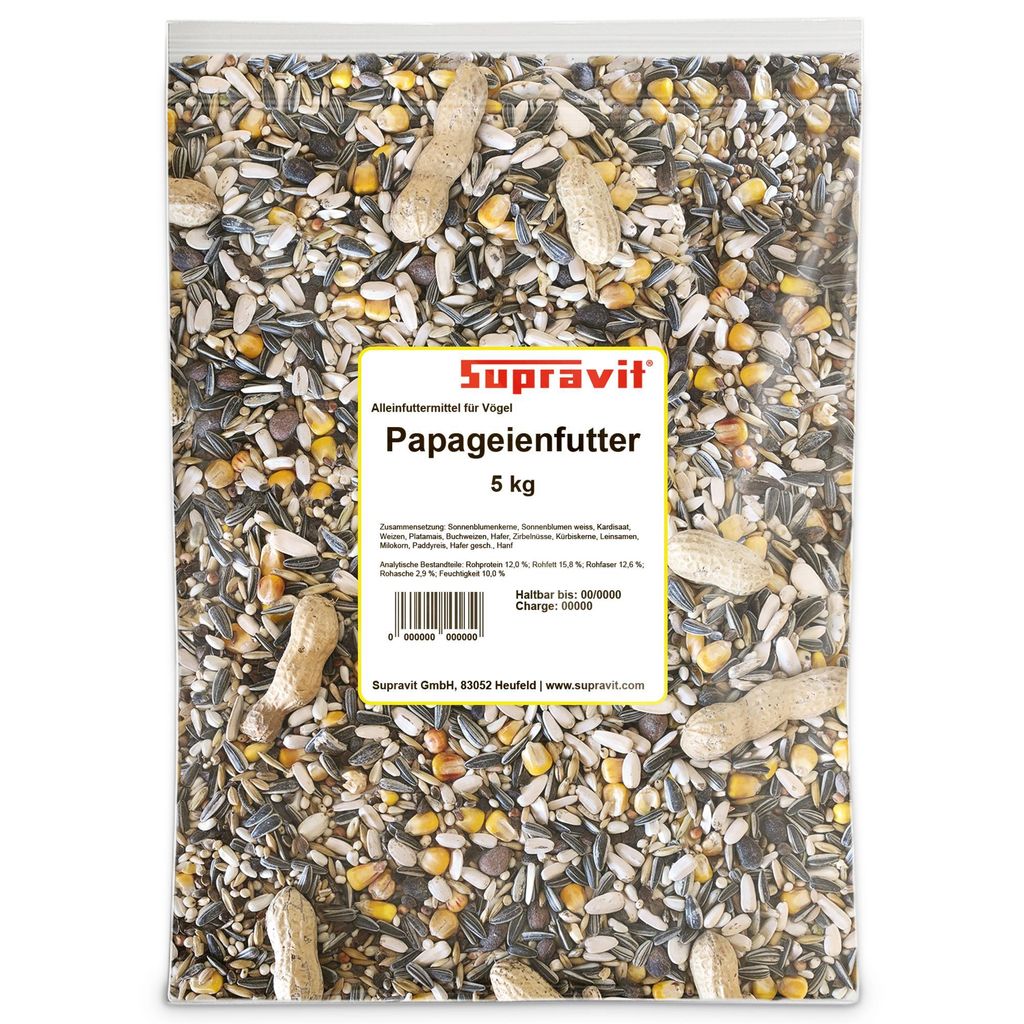 Supravit Papageienfutter 5kg | Premium Futtermischung für Papageien aller Arten | Saaten- & Körnermischung