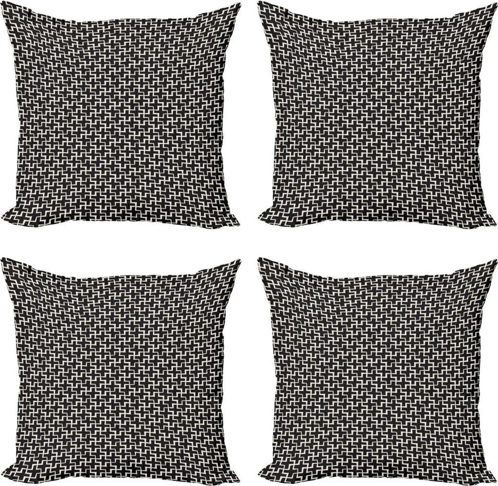 ABAKUHAUS Schwarz und weiß Kissenbezug Set (4 Stück), Plus-Zeichen Geometric, Moderner Doppelseitiger Digitaldruck, 60 cm x 60 cm, Schwarz-Weiss