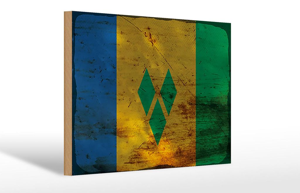 Holzschild Flagge Saint Vincent Grenadinen 30x20cm Rost