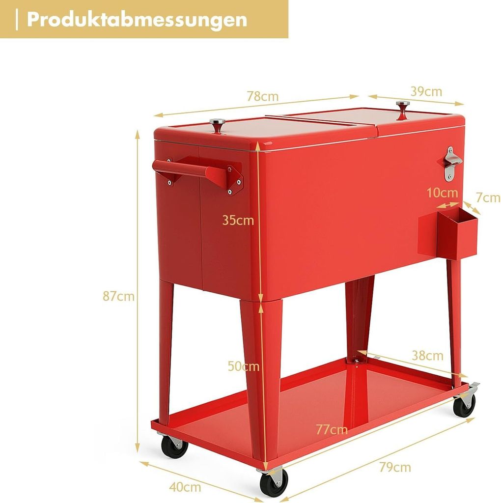 COSTWAY 76L Chladiaci vozík Chladiaci box Bočný vozík Obrázok produktu 2