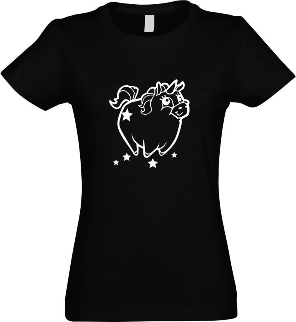 Kiwistar - T-Shirt tailliert - Damen - schwarz - Pummeliges Einhorn - mit Motiv Bedruckt - Funshirt Design - Sport - Freizeit - Damen - S