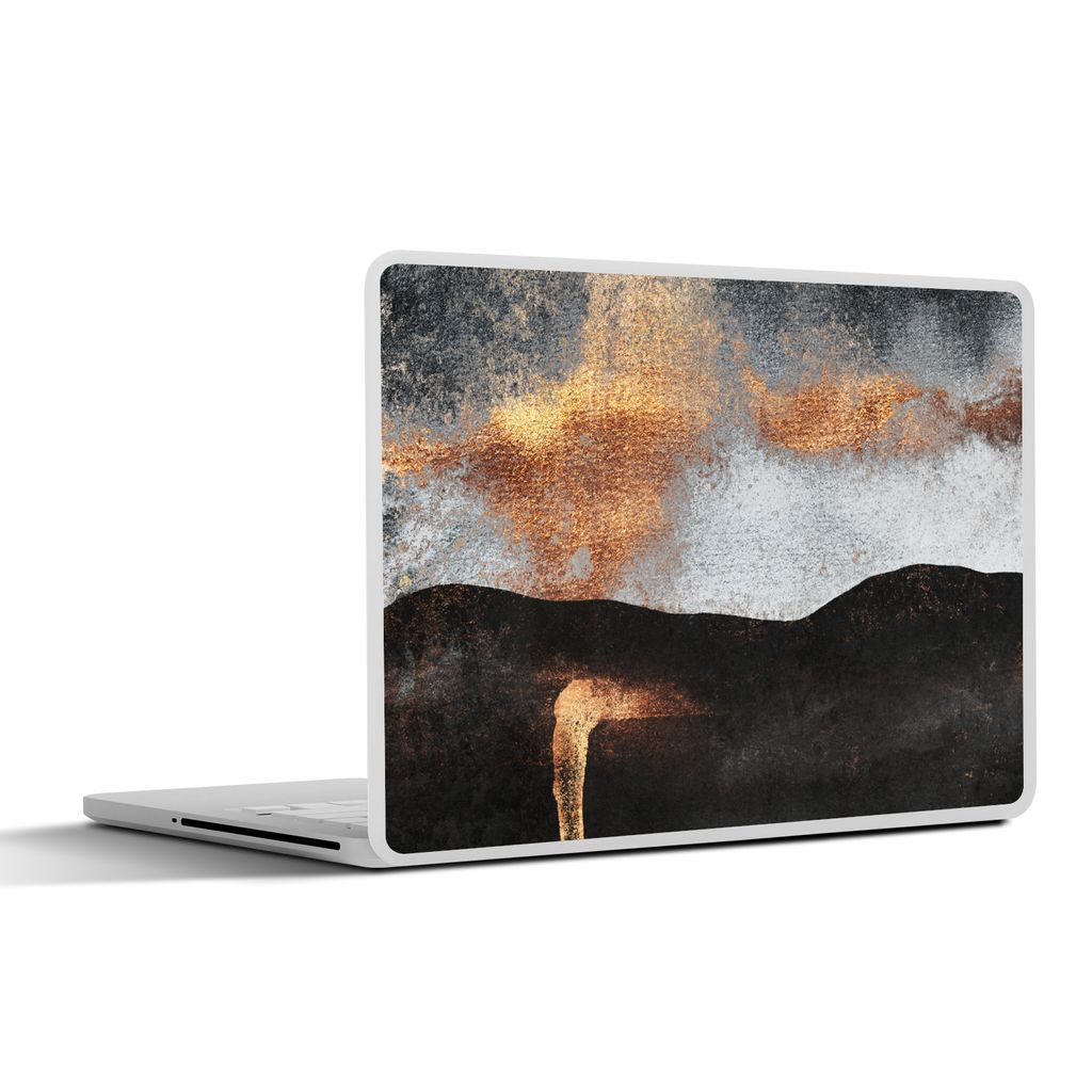 MuchoWow Laptop Aufkleber Sticker Cover Abstrakt - Gold - Chic - Schwarz - Grau 32.5x23.5 cm - Sticker für Laptop - Selbstklebend
