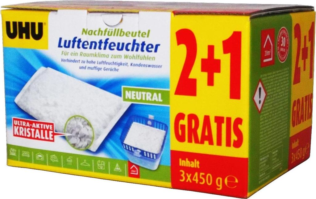 UHU Original Luftentfeuchter Nachfüllbeutel 3x450g air max