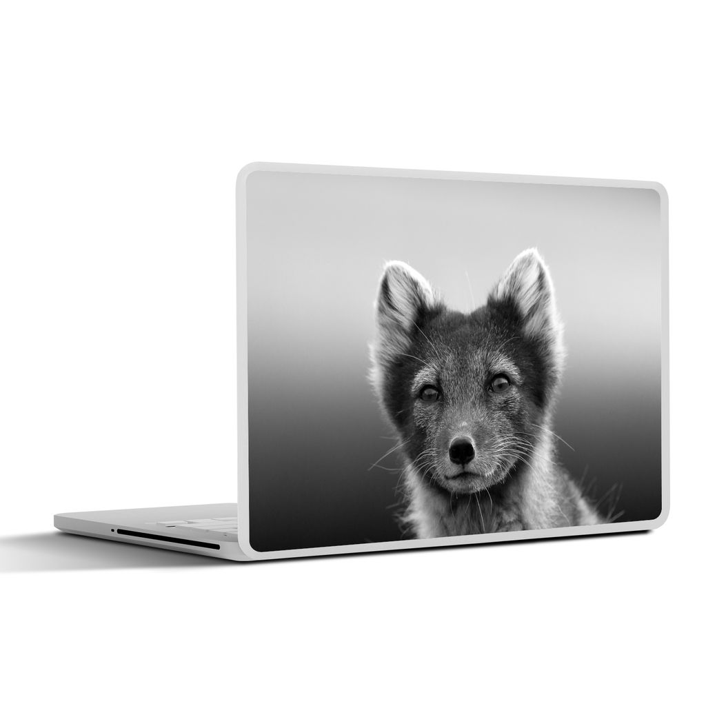 MuchoWow Laptop Aufkleber Sticker Cover Junger Polarfuchs - schwarz und weiß 31x22.5 cm - Laptop-Deko