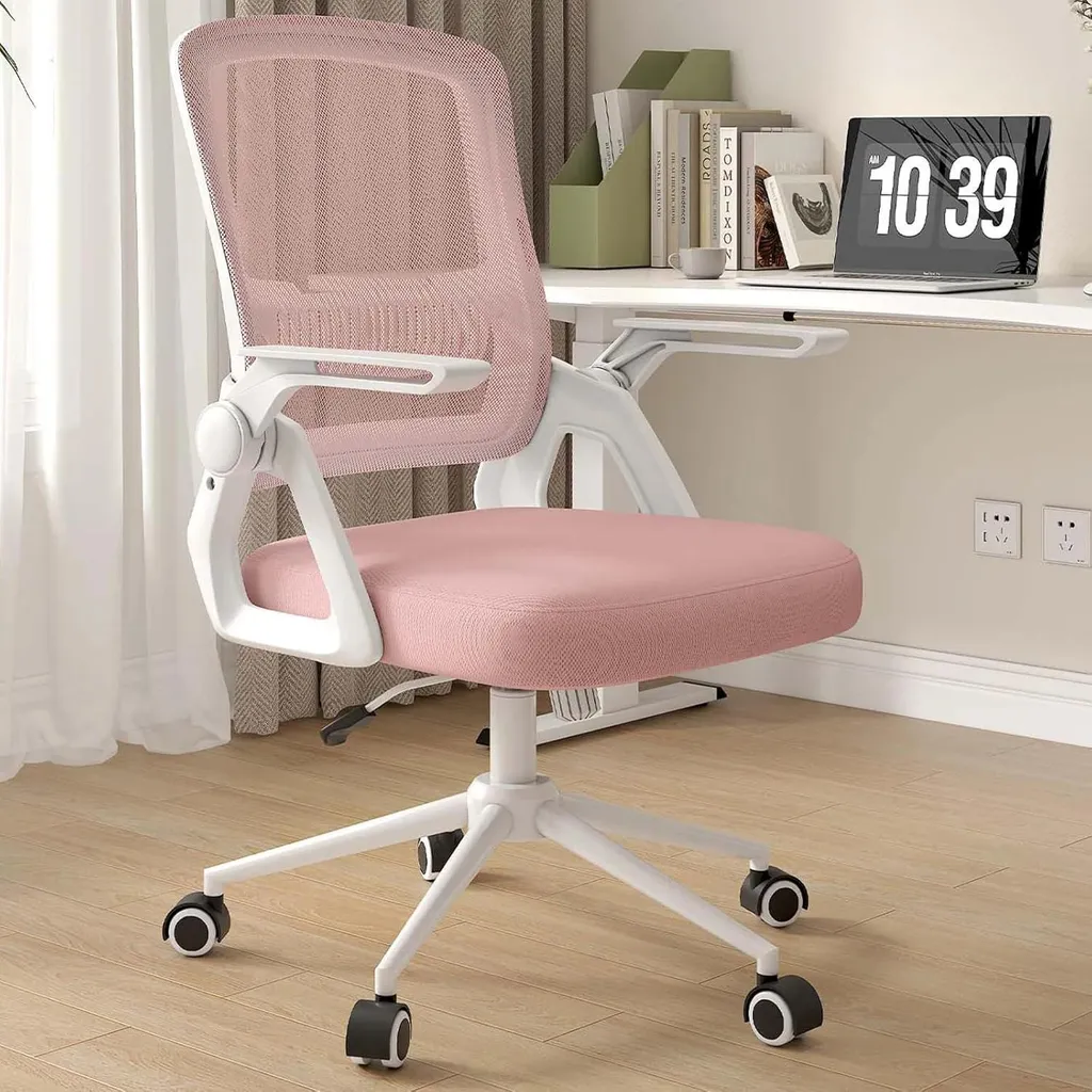 Fauteuil de bureau pivotant rose ajustable avec dossier respirant mesh