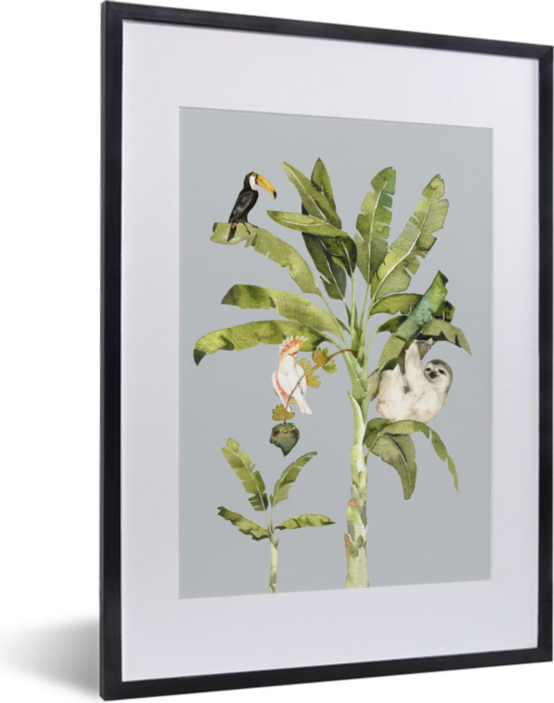 MuchoWow® Gerahmtes Poster Dschungel - Faultier - Vogel Produktbild 
