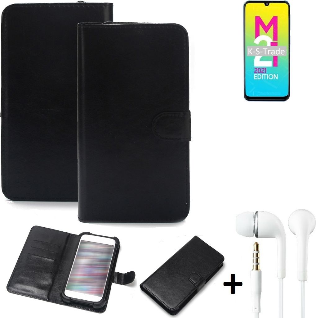 K-S-Trade Wallet Case Handyhülle kompatibel mit Samsung Galaxy M21 2021 Schutzhülle Flip cover Flipstyle Tasche Hülle Flipcover Slim Bumper schwarz