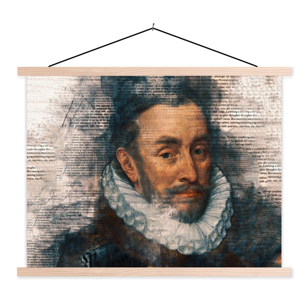 MuchoWow Textilposter Wilhelm von Oranien - Adriaen Thomasz - Collage 150x113 cm mit holzfarbenen Rahmen - Poster