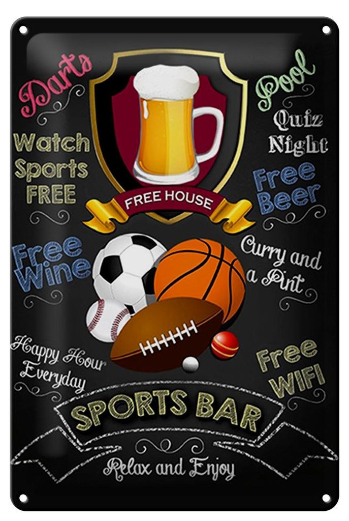 Blechschild Sports Bar Dart Basketball Football Golf, 30 x Produktbild 