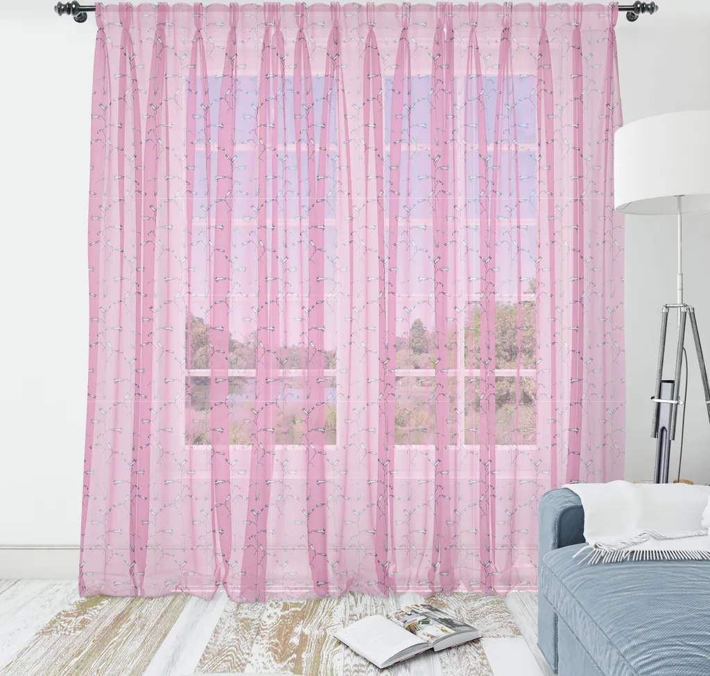 Tenda Arazzo ABAKUHAUS 240x274 cm | Motivo Fiori e Erbe Rosa